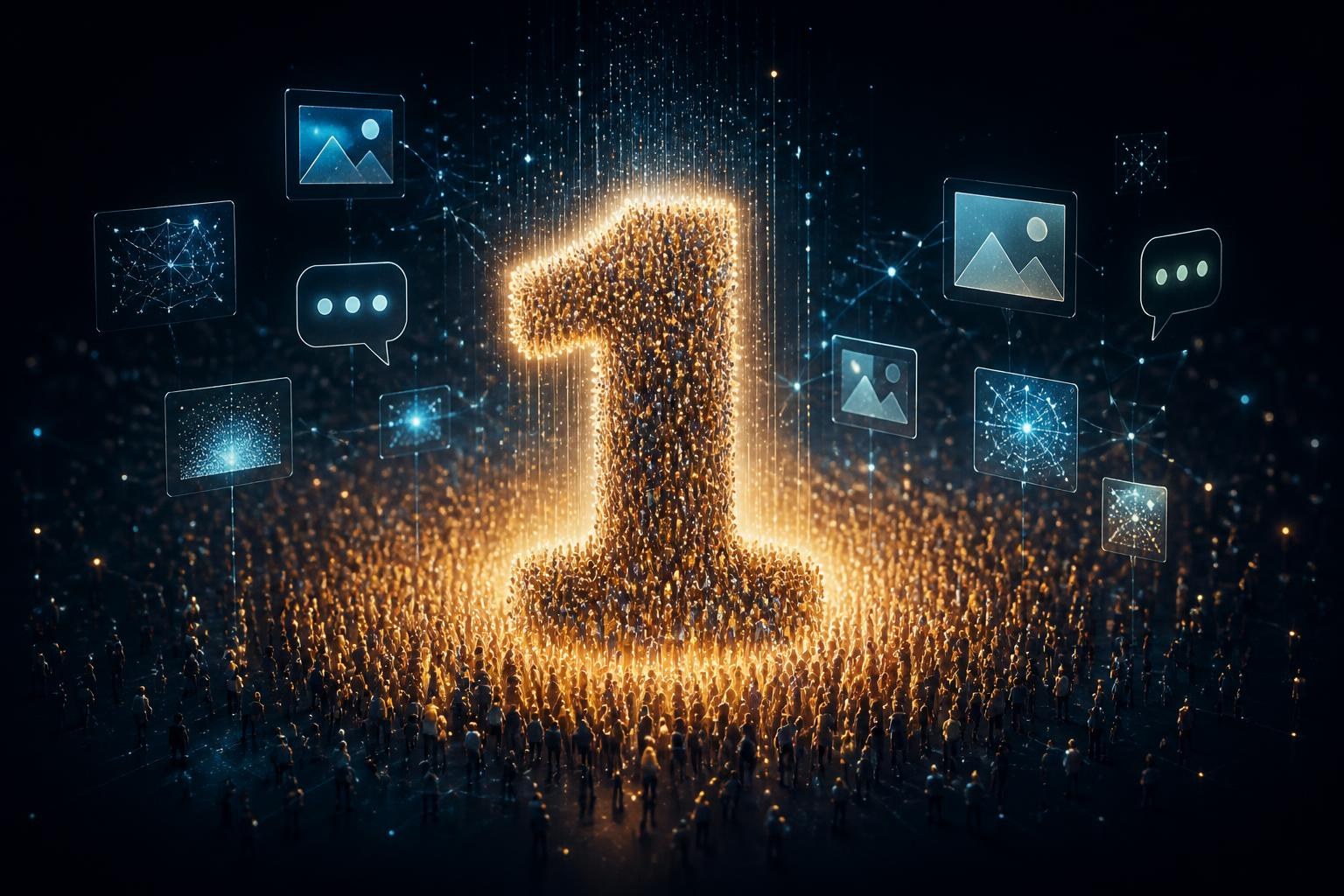 Eine digitale Menschenmenge bildet symbolisch die Zahl eine Milliarde.