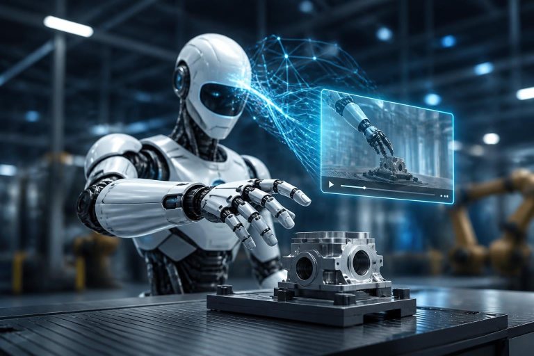 Roboterarm lernt aus einer Videosequenz, wie er ein Werkstück greifen soll.