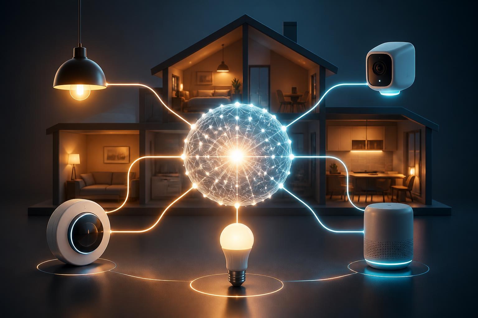 Abstrakte Darstellung eines von einem KI-Agenten gesteuerten Smart Homes