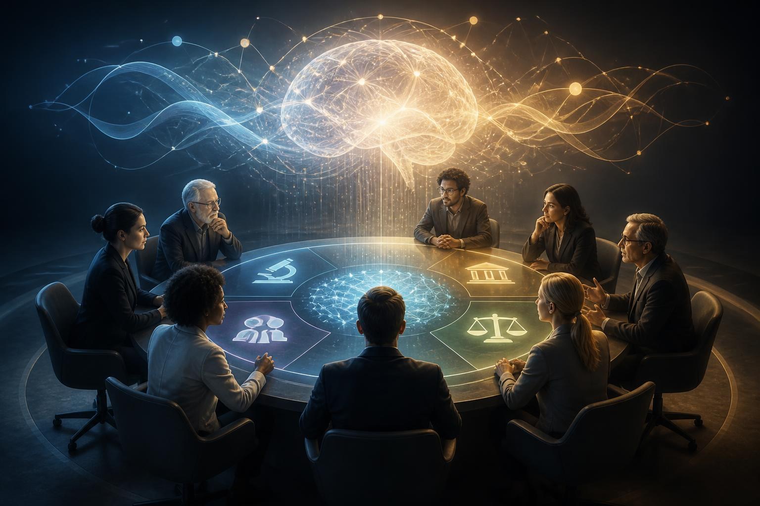 Symbolischer interdisziplinärer Forschungstisch zur Zukunft künstlicher allgemeiner Intelligenz