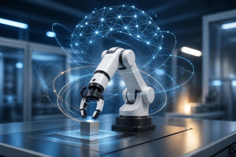 Symbolischer Roboter mit vorhergesagten Bewegungsbahnen