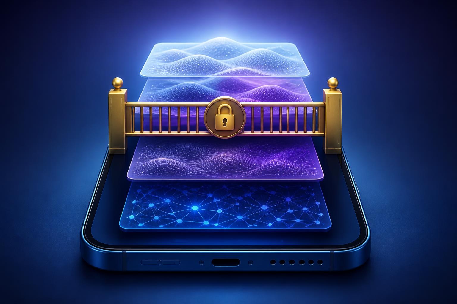Abstrakte Darstellung eines abgestuften Zugangs zu KI-Modellen auf einem Smartphone.