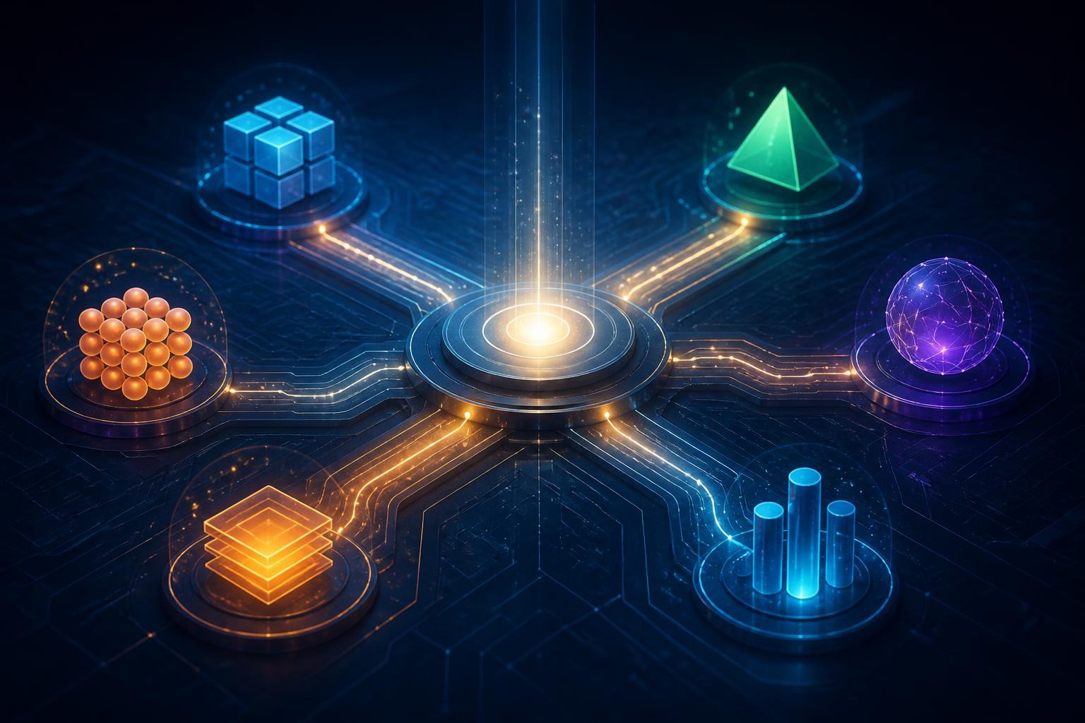Symbolische Darstellung eines KI-Systems, das Datenwege priorisiert und Entscheidungen routet.