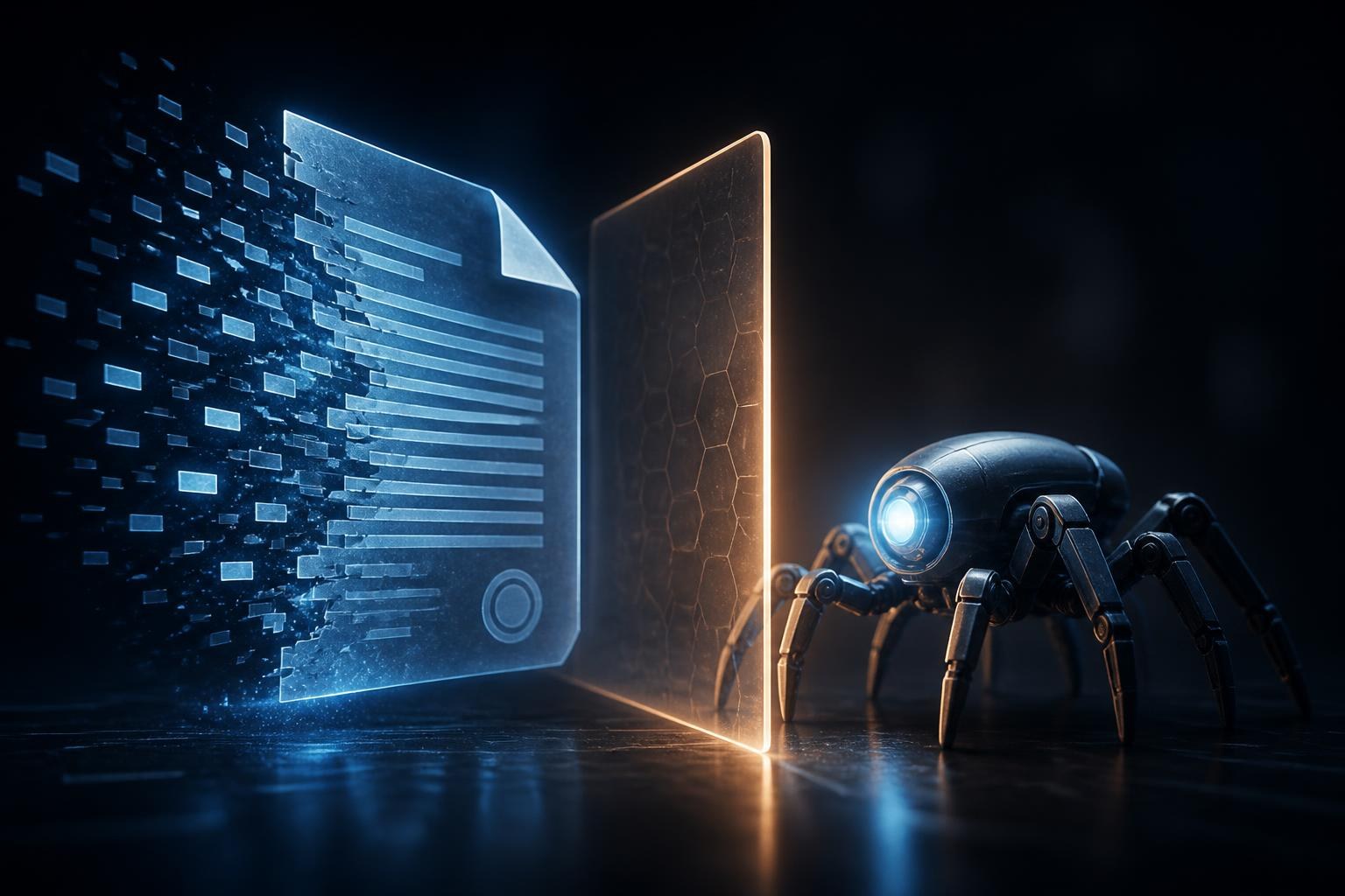 Symbolische Darstellung einer entfernten KI-Datenklausel und eines gestoppten Web-Crawlers.