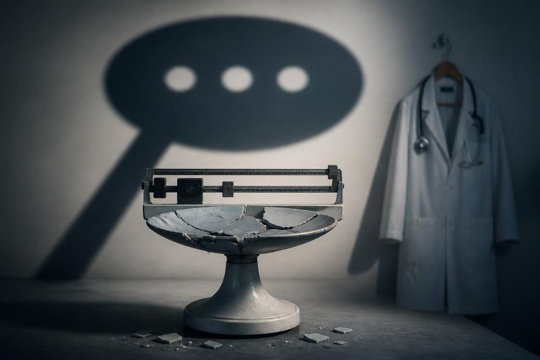 Symbolische Darstellung der Risiken medizinischer Chatbot-Ratschläge