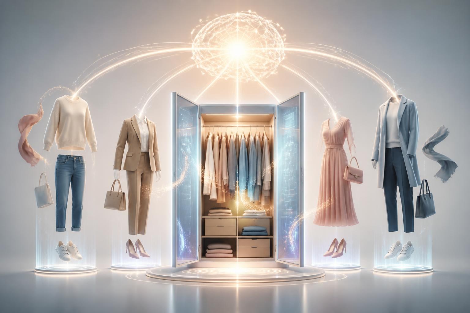 Abstrakter digitaler Kleiderschrank mit automatisch zusammengestellten Outfits