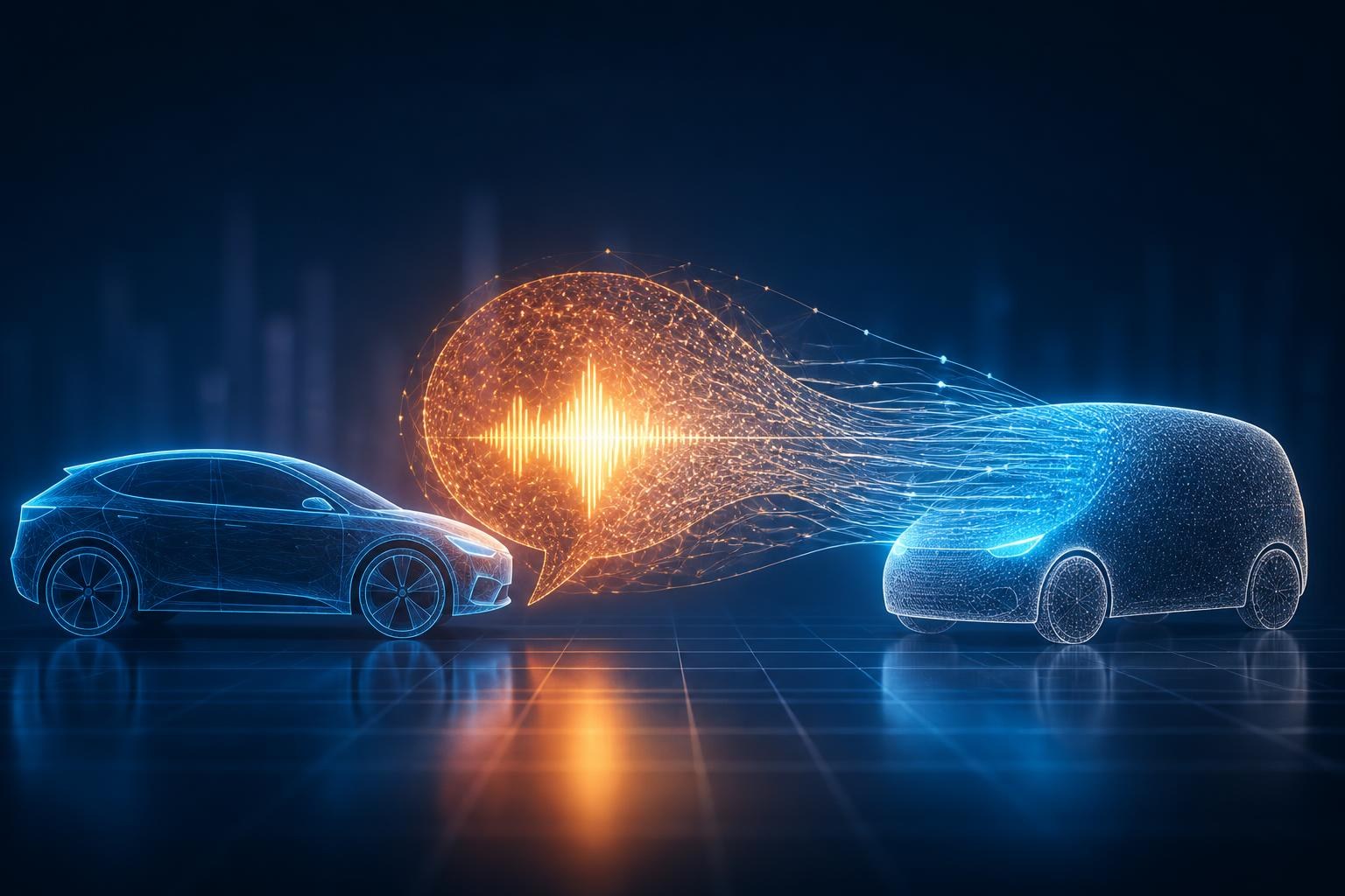 Abstrakte Verbindung zwischen Elektroauto und KI-Sprachassistent